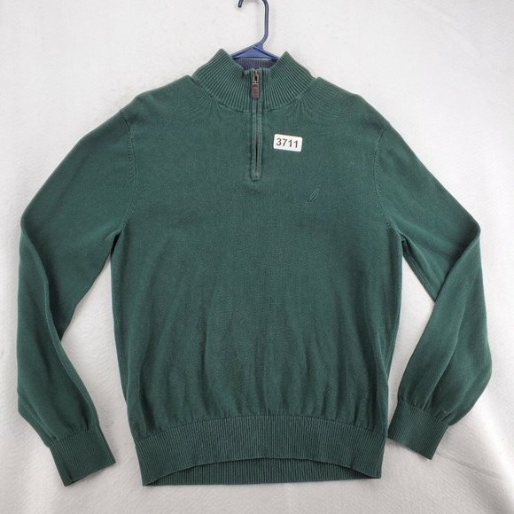 NAUTICA Sweater Men's Long Sleeve 1/4 Zip High Neck Sailboat Green Large - Picture 12 of 12